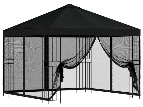 Zahradní altán se stěnami 3 x 3 m Černá Polyester a ocel