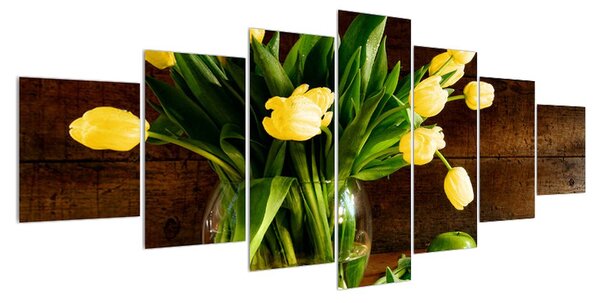 Obraz žlutých tulipánů ve váze (210x100 cm)