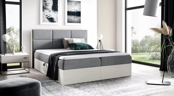 Jednolůžková postel 120x220 CHANTELLE 2 - nordic teak / tmavě šedá + topper ZDARMA