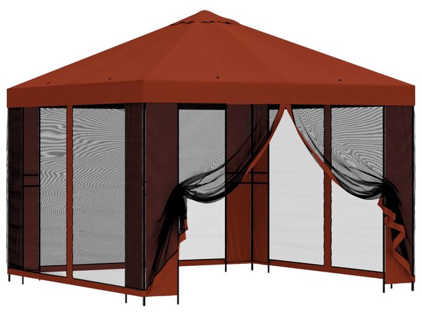 Zahradní altán se stěnami 3 x 3 m Cihlová Polyester a ocel