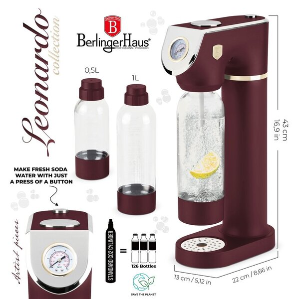 BERLINGERHAUS Výrobník sody SODABAR + 2 lahve Leonardo Colletion BH-8555