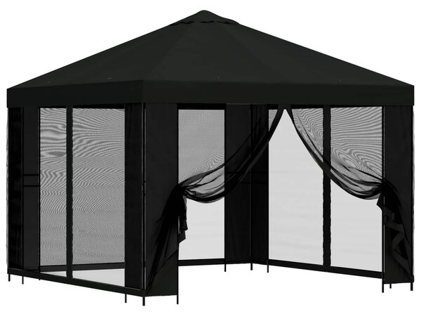 Zahradní altán se stěnami 3 x 3 m Černá Polyester a ocel