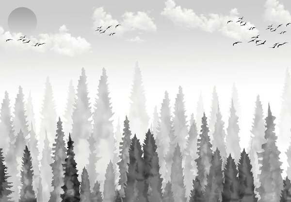Fototapeta - Akvarelový les (245x170 cm)