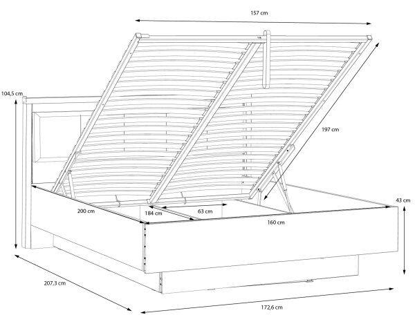 Dvojlůžková postel s úložným prostorem OREN 160x200 cm hnědá/černá