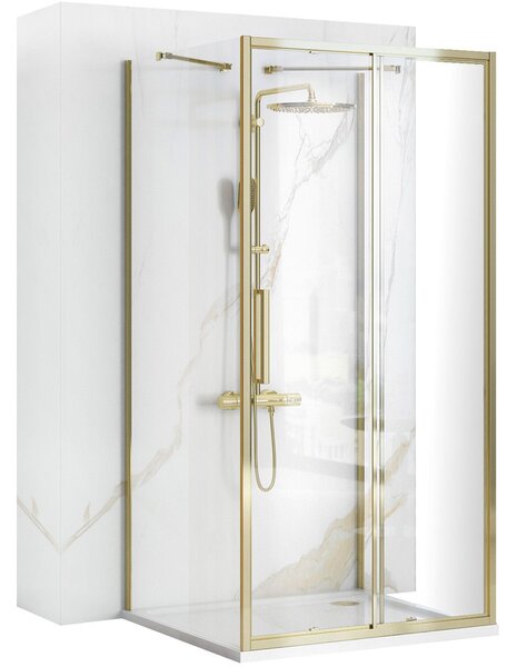 Rea Rapid Slide, 3-stěnový sprchový kout 110 (dveře) x 80 (stěna) x 80 (stěna) x 195 cm, 6mm čiré sklo, zlatý lesklý profil, KPL-09419