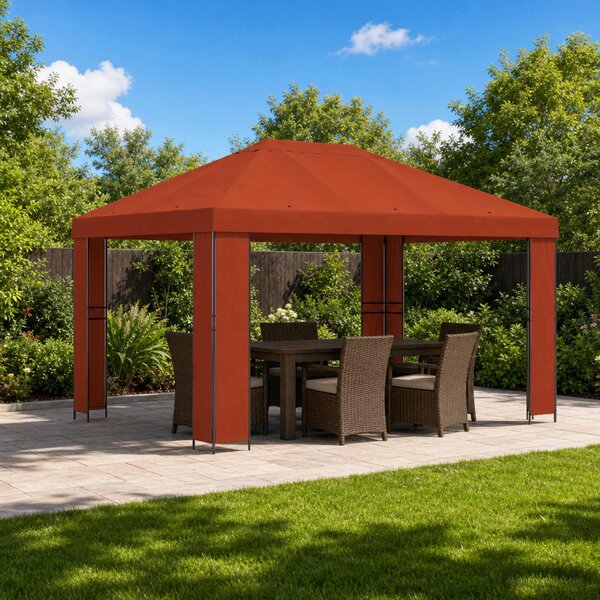 Altán 4 × 3 m Cihlová Polyester a ocel 190 gsm