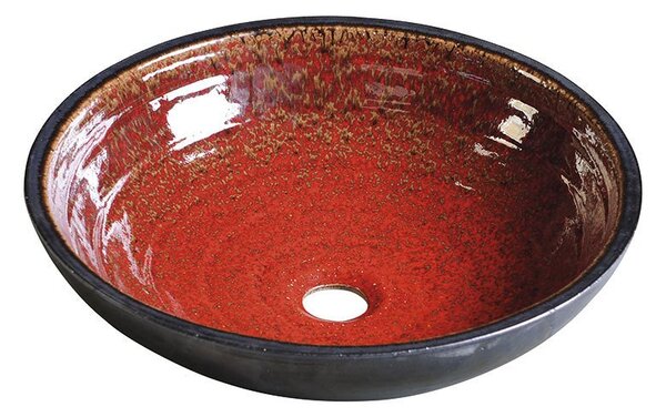 SAPHO - ATTILA keramické umyvadlo, průměr 42,5 cm, tomatová červeň/petrolejová (DK007)