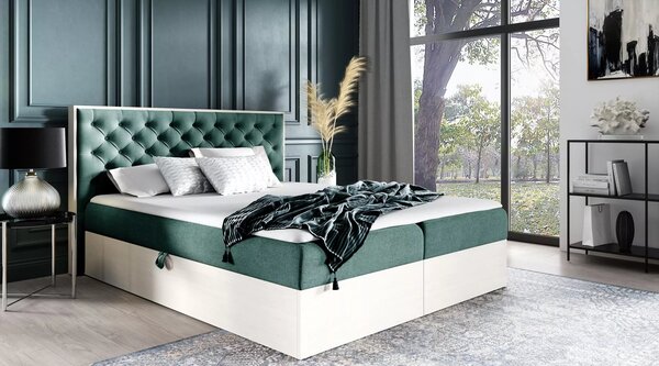 Jednolůžková postel 120x220 CHANTELLE 3 - nordic teak / zelená + topper ZDARMA
