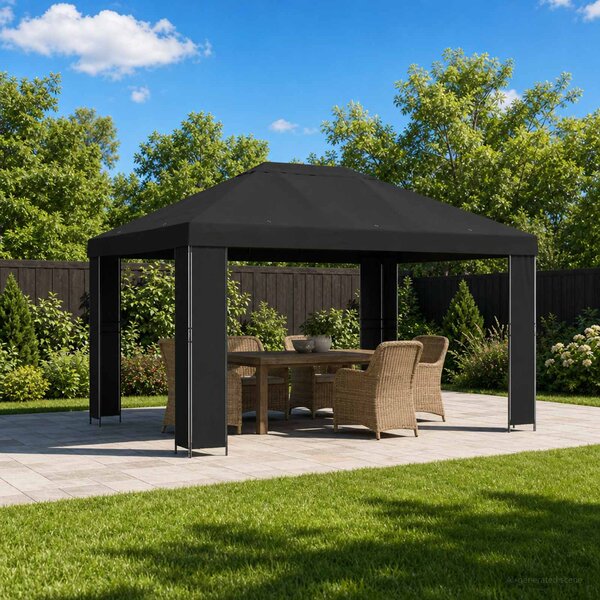 Altán 4 × 3 m Černá Polyester a ocel 190 gsm