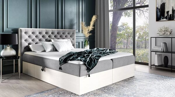 Jednolůžková postel 120x220 CHANTELLE 3 - nordic teak / tmavě šedá + topper ZDARMA