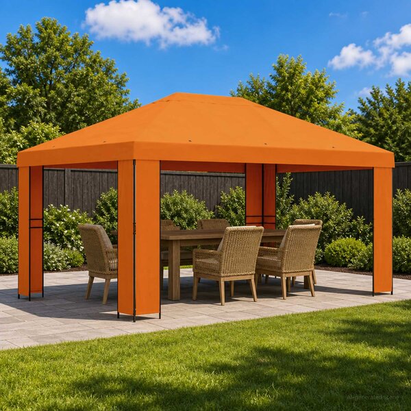 Altán 4 × 3 m Oranžová Polyester a ocel 190 gsm