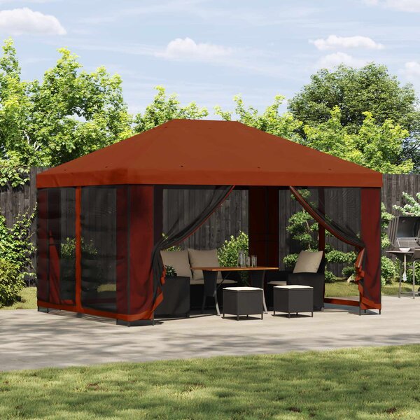 Altán s bočními stěnami 4 × 3 m Cihlová Polyester a ocel