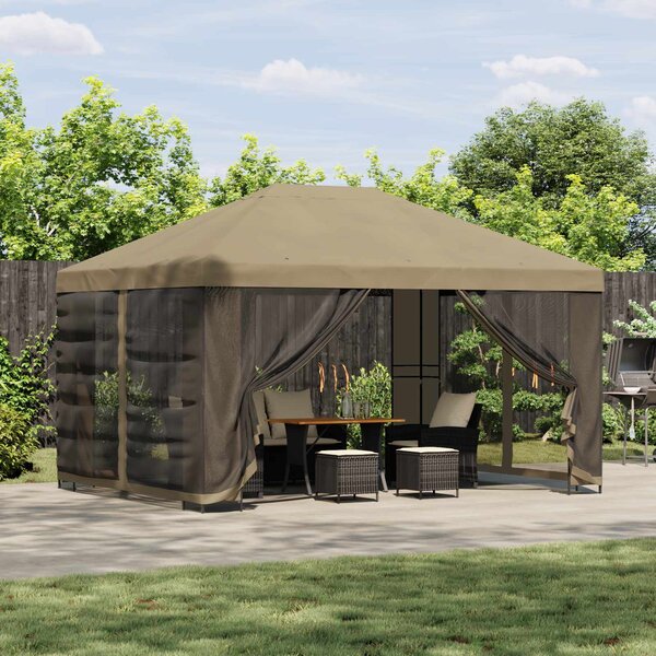 Zahradní altán se stěnami 4 × 3 m Béžová Polyester a ocel