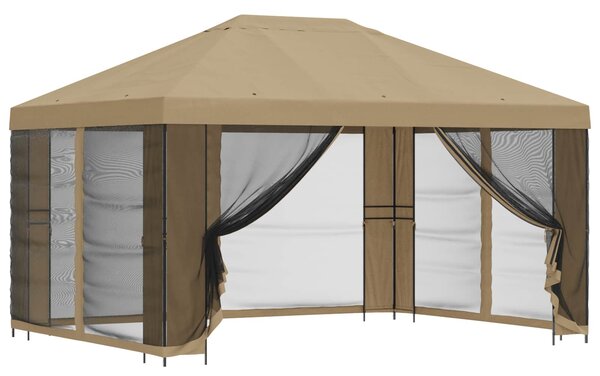 Zahradní altán se stěnami 4 × 3 m Béžová Polyester a ocel