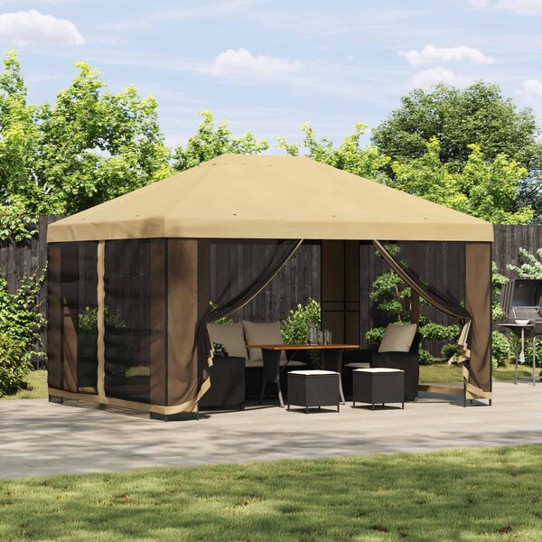 Zahradní altán se stěnami 4 × 3 m Krémová Polyester a ocel
