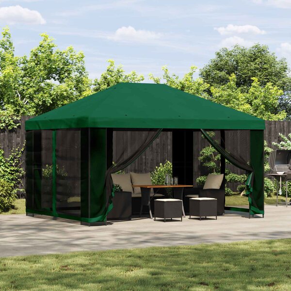 Zahradní altán se stěnami 4 × 3 m Zelená Polyester a ocel