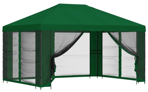 Zahradní altán se stěnami 4 × 3 m Zelená Polyester a ocel