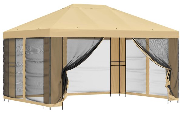 Zahradní altán se stěnami 4 × 3 m Krémová Polyester a ocel