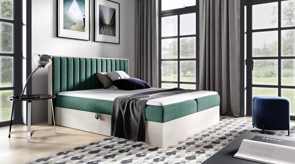 Jednolůžková postel 120x220 CHANTELLE 4 - nordic teak / zelená + topper ZDARMA