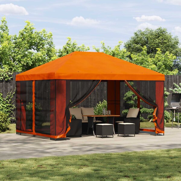 Zahradní altán se stěnami 4 × 3 m Oranžová Polyester a ocel
