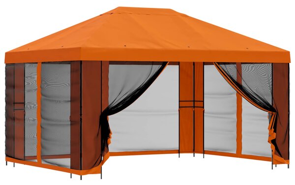 Zahradní altán se stěnami 4 × 3 m Oranžová Polyester a ocel