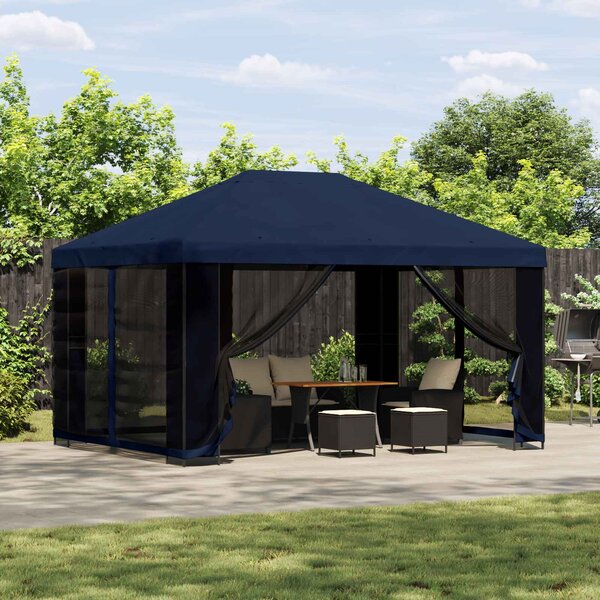 Zahradní altán se stěnami 4 × 3 m Modrá Polyester a ocel