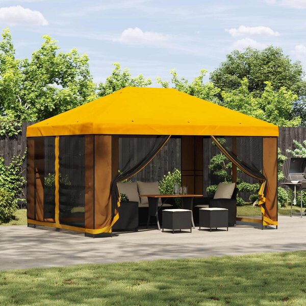 Zahradní altán se stěnami 4 × 3 m Žlutá Polyester a ocel