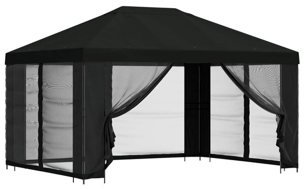 Altán s bočními stěnami 4 × 3 m Černá Polyester a ocel 190 gsm