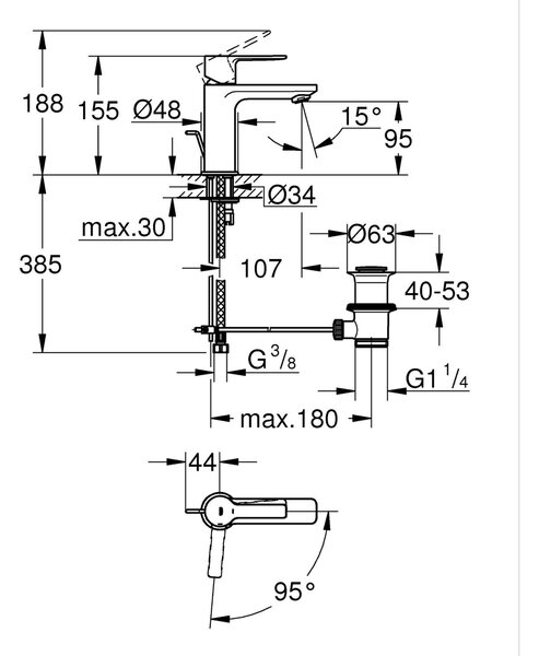 Grohe Lineare New umyvadlová baterie stojící s termostatem černá 237902431