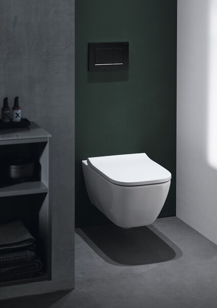 Geberit Smyle Square wc mísa se sedátkem s pomalým sklápěním závěsná bez splachovacího kruhu s vírovým splachováním bílá lesk 503.171.00.1