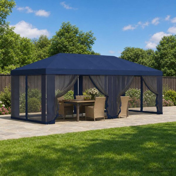 Kryt na altán s bočními stěnami 6 x 3 m Modrá Polyester 190