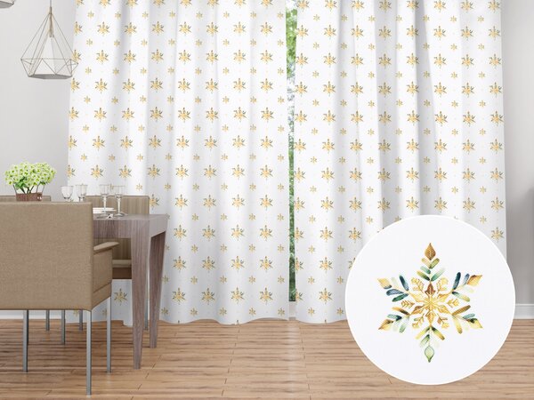 Biante Dekorační závěs TF-120 Zlato-modro-zelené vánoční vločky na bílém 140x140 cm