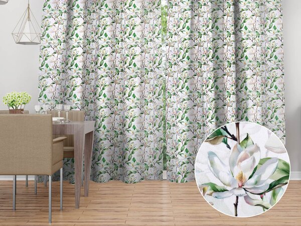 Biante Dekorační závěs TF-117 Květy magnolie na bílém 140x140 cm