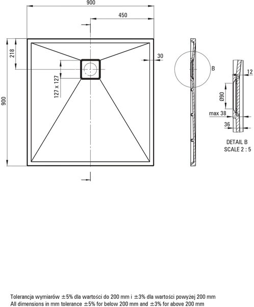 Deante Correo čtvercová sprchová vanička 90x90 cm černá KQR_N41B