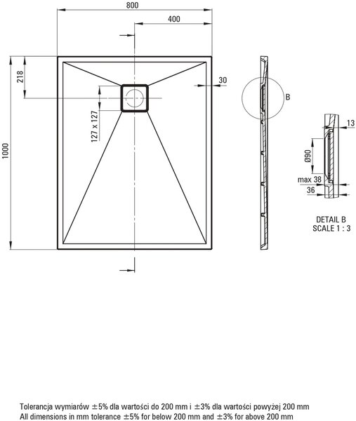 Deante Correo obdélníková sprchová vanička 100x80 cm černá KQR_N46B