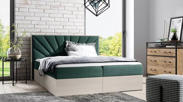 Čalouněná jednolůžková postel 120x220 CHANTELLE 7 - nordic teak / zelená + topper ZDARMA