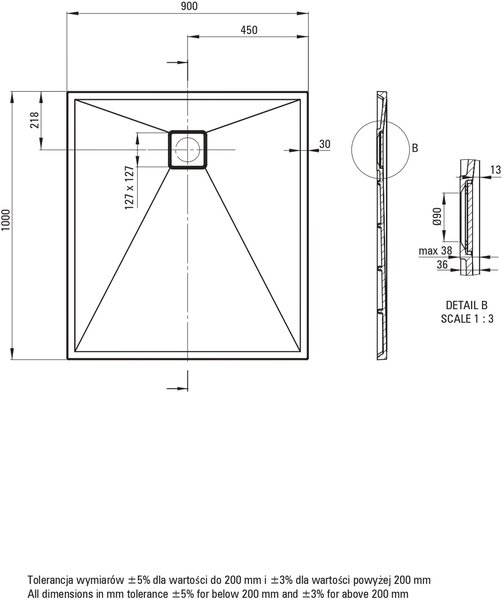Deante Correo obdélníková sprchová vanička 100x90 cm černá KQR_N45B