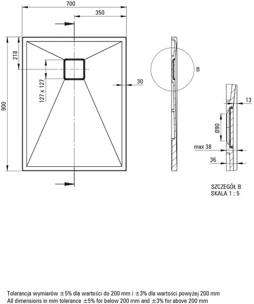 Deante Correo obdélníková sprchová vanička 90x70 cm bílá KQR_A71B