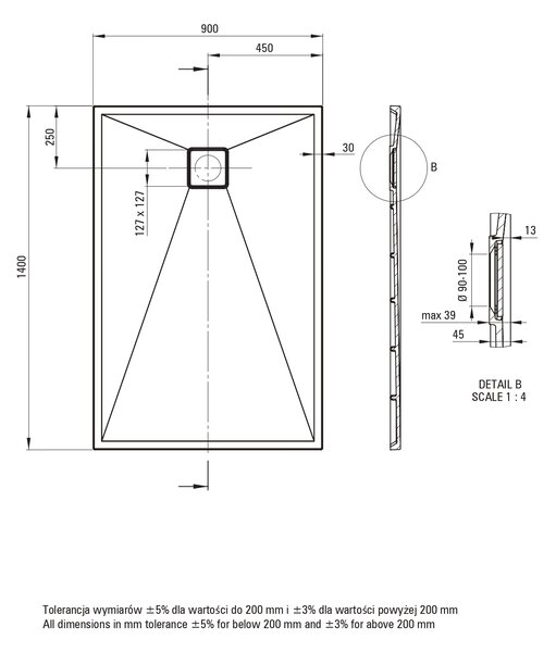 Deante Correo obdélníková sprchová vanička 140x90 cm černá KQR_N47B