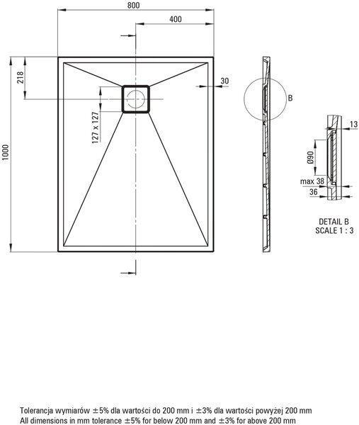 Deante Correo obdélníková sprchová vanička 100x80 cm bílá KQR_A46B