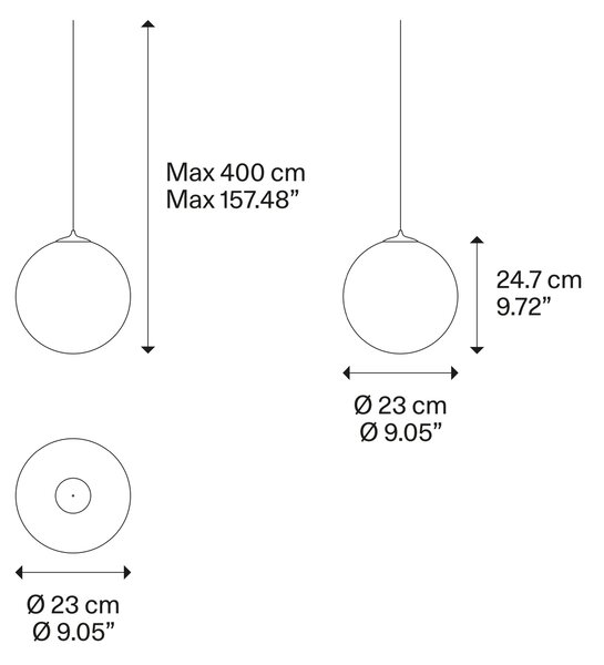 Lodes Designové závěsné LED svítidlo RANDOM SOLO, 3W, ø 23 cm, CRI90 Teplota světla: 2700K, Barva stínidla: Sněhově bílá, Barva kabelu: transparentní