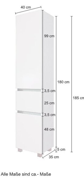 VYSOKÁ SKŘÍŇ, bílá, bílá, 40/180/35 cm Held - Koupelnové série, Online Only