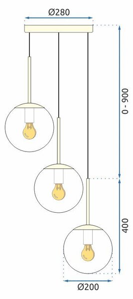 Toolight - Závěsná lampa 3xE27, zlatá-bílá, OSW-08193