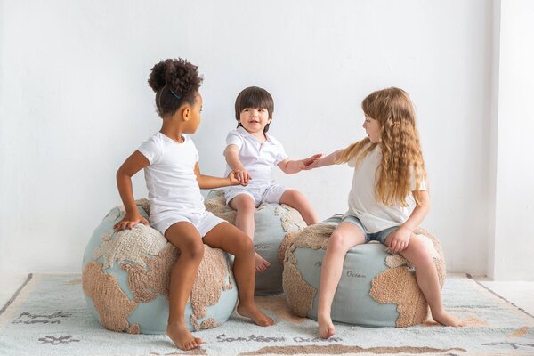 Dětský puf zeměkoule worldo modrý