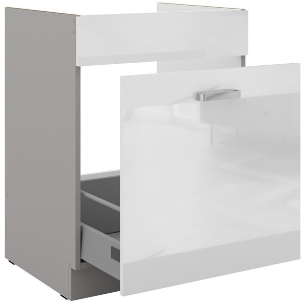 Dolní skříňka na dřez ULLERIKE - šířka 60 cm, šedá / bílá lesklá