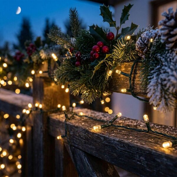 LED světelný řetěz - 25,5m, 300LED, IP44, teplá bílá
