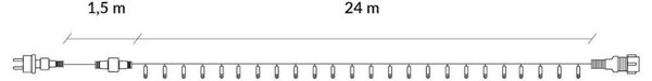 LED světelný řetěz - 25,5m, 300LED, IP44, teplá bílá
