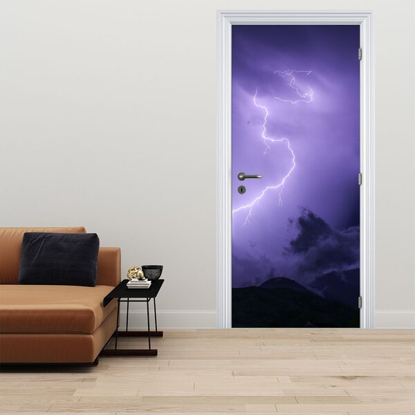 Fototapeta na dveře - Fialová obloha a blesk (95x205cm)