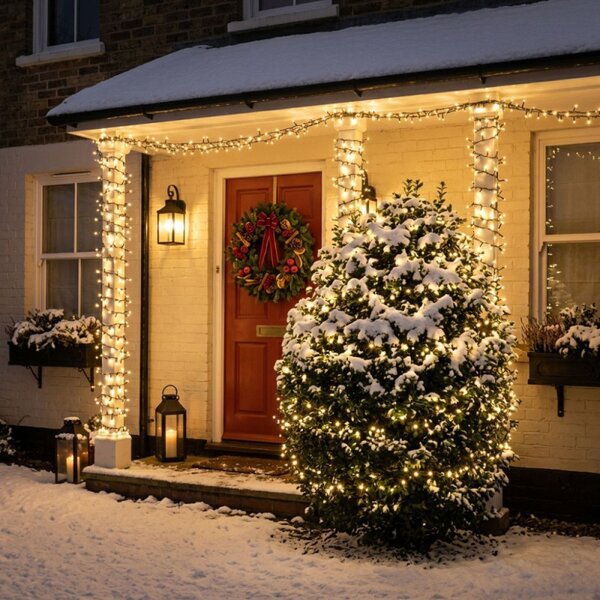 LED světelný řetěz - 25,5m, 300LED, IP44, teplá bílá