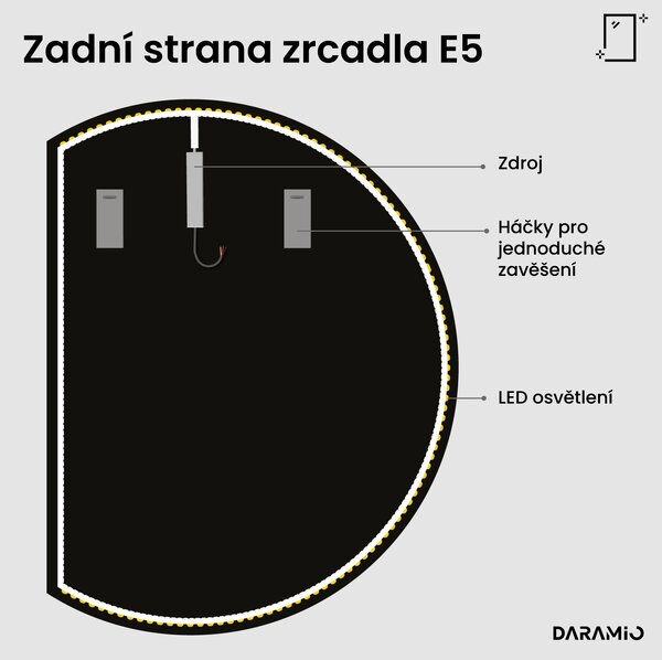 Kulaté zrcadlo do koupelny s LED osvětlením E5